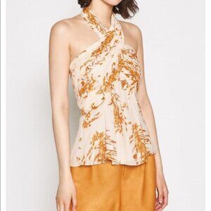 NWT - Joie Damein Halter Top Silk Printed Peach Cream